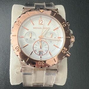 Michael Kors Rose Gold and White Stainless Steel Chronograph Watch